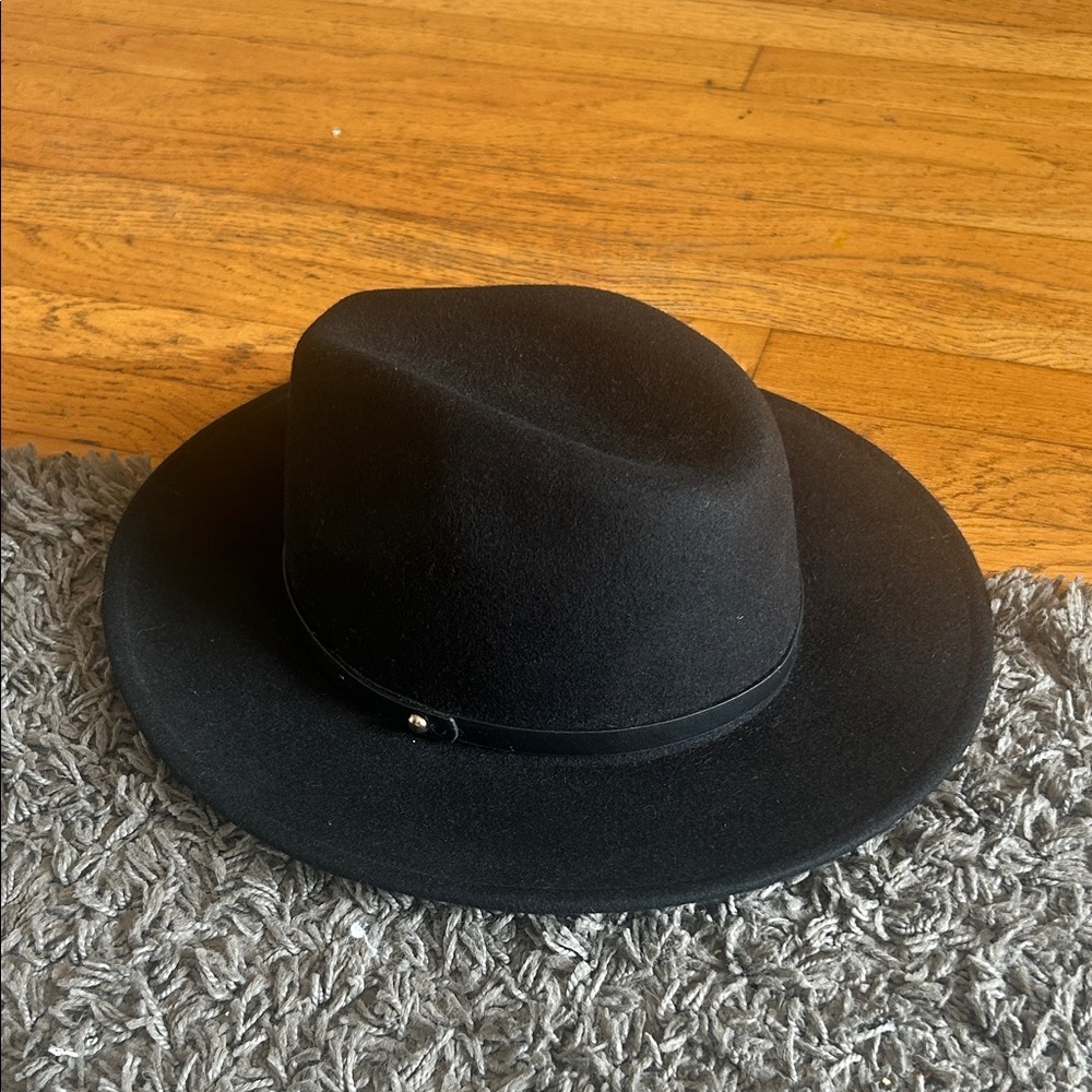 Free People Wool Black Hat Fedora One Size with Black Band - Picture 3 of 14